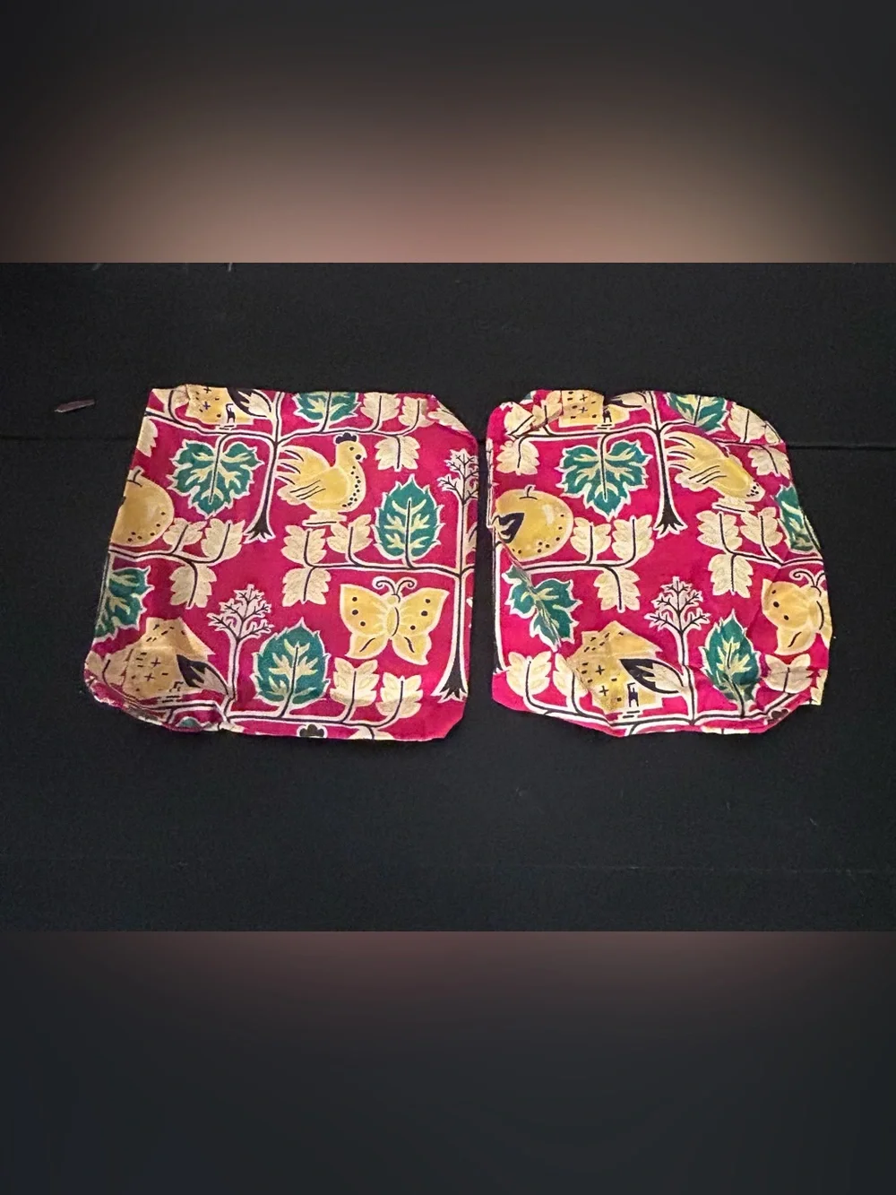 Vintage Handmade Quilted Potholders Set of 2 Folk Art Bird Butterfly Hot Pads